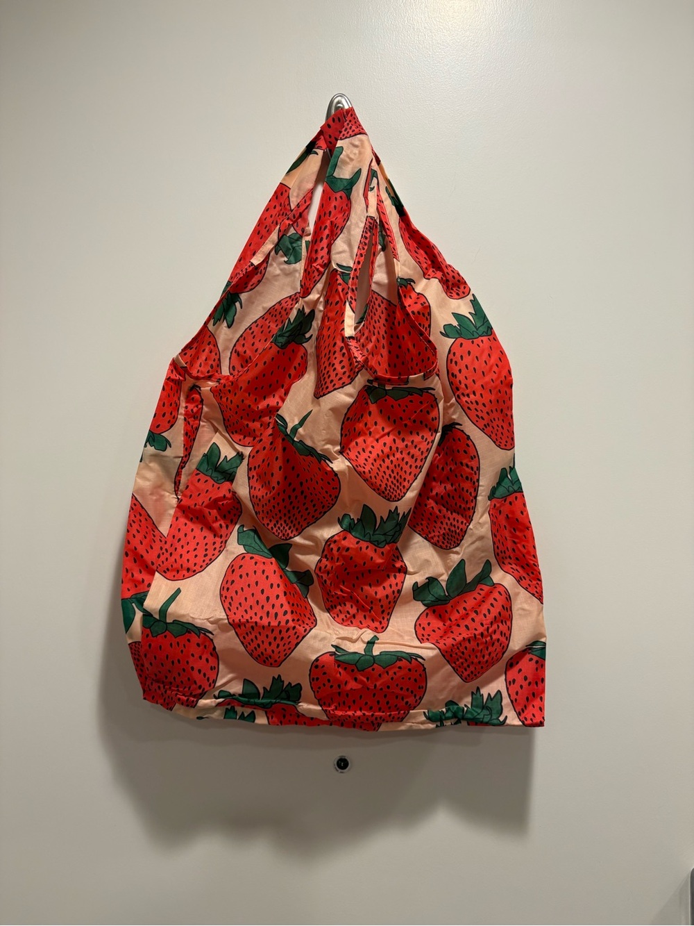 BAGGU Pink Tote with Red Strawberry Print